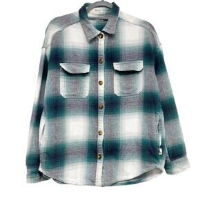 Hollister Womens Size M Green Plaid Boyfriend Fit Button Up Flannel Shirt